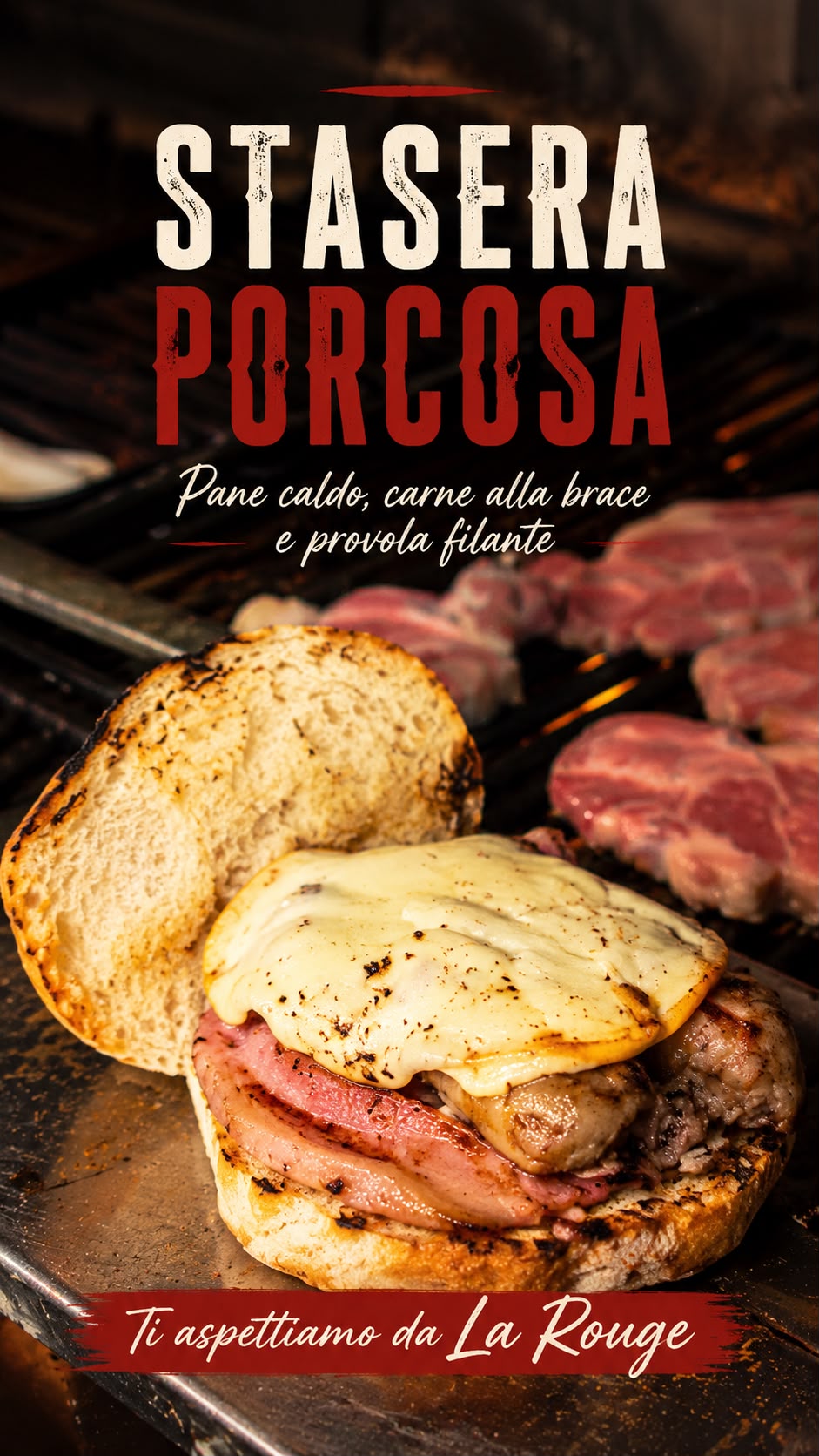 Stasera porcosa — pane caldo, carne alla brace, provola filante