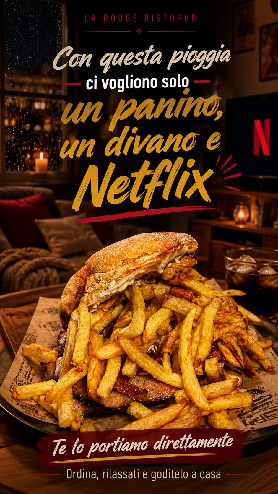 Con questa pioggia: un panino, un divano e Netflix — consegna a domicilio